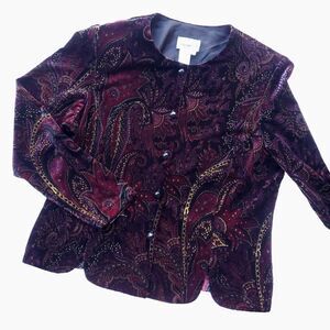 Coldwater Creek Velvet Top PL Dark Floral Whimsigoth Burgundy Wine Purple Gold